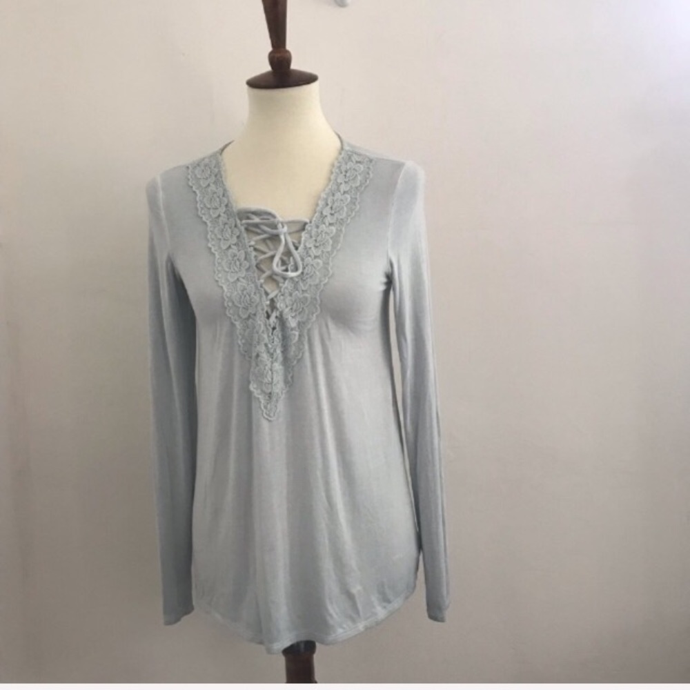 American Eagle outfitters blue lace up vneck Top
